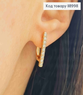 Серьги украшены Блестящими камешками в один ряд, 1,9см, английская застежка, XUPING 18K 118998 фото