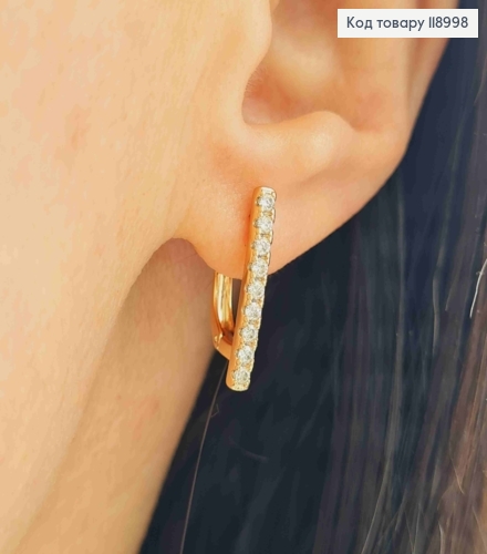 Сережки прикрашені Блискучими камінцями в один ряд, 1,9см, англійська застібка, XUPING 18K 118998 фото 1