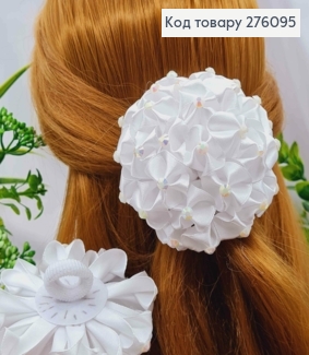 Бант БЕЛОГО цвета с Камешками, на резинке, ткань атлас, размер 10см, ручная работа 276095 фото