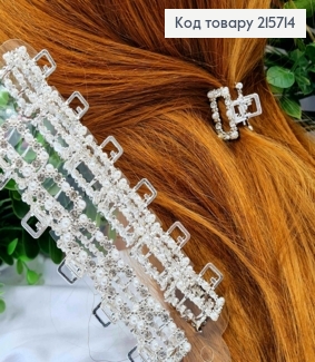 Краб металл "ПРЯМОУГОЛЬНЫЙ" с Блестящими камешками и Жемчужками, 2,5см, Серебряного цвета 215714 фото