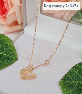 Цепочка, золотого цвета, с подвеской Бабочкой с камнем кошачий глаз, 40+5см, сталь Stainless Steel 240474 фото