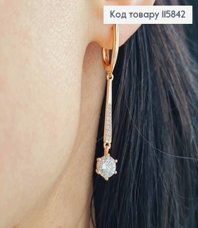 Сережки "Ліпо" з підвіскою пластинкою і камінцем  камінцем, 3см, англ. заст.Xuping 18K 115842 фото