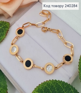 Браслет 16+5см Римские часы черная и перламутровая эмаль, цвет золото Stainless Steel 240284 фото