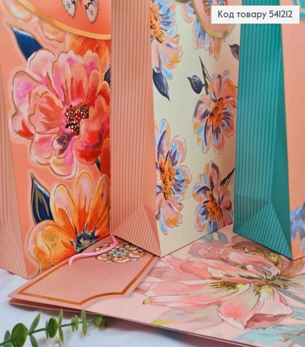 Пакет бумажный с принтом "Цветы и бабочка в стразах", 42*31*12см, в ассортименте 541212 фото 2