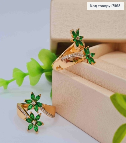 Кольцо "Богемный Цветок" с Зелеными камнями, Xuping 18К 171168 фото 1