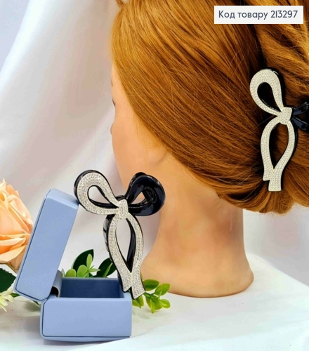 Краб пластик "БАНТИК" украшен Блестящими камешками, размер 9см, Черного цвета 213297 фото 1