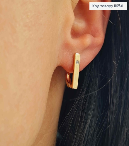 Серьги пластинки, с маленьким камешком, 1,5см, англ. зам. Xuping 18K 116541 фото 2