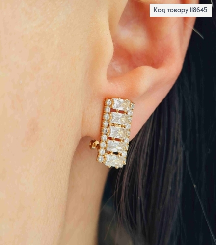 Серьги - Клипсы украшены Блестящими камешками, ширина 0,8см, длина 1,5см, Xuping 18К. 118645 фото 2