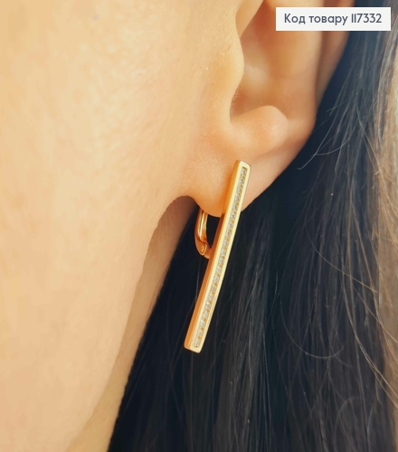 Серьги с яркими камешками в одну строчку, длиной 2,9см, англ застежка, Xuping 18к 117332 фото 2