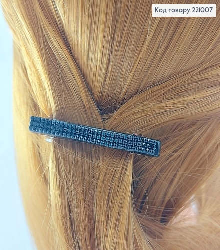 Заколка автомат з  камінчиком 6см чорний 221007 фото 1