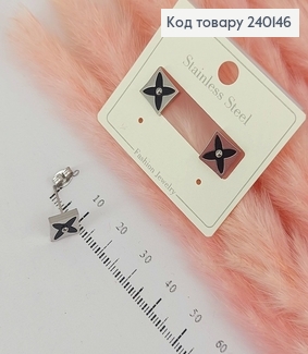 Серьги гвозди серебряный цвет с черным камнем медицинская сталь Stainless Steel 240146 фото