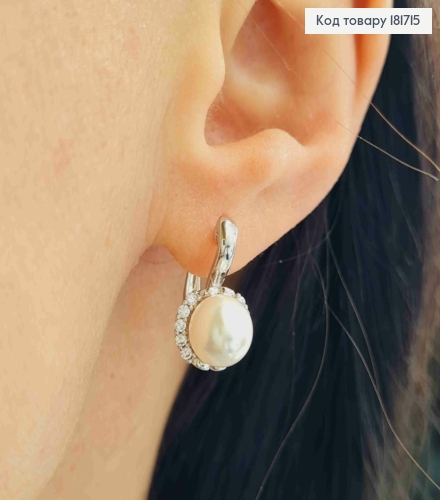 Серьги родственные Жемчужинка в оправе из камней, 1,7см, английская застежка, Xuping 181715 фото 2