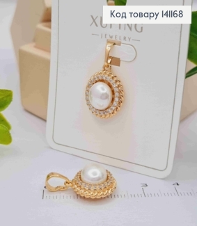 Кулон с жемчужкой и блестящими камешками, размер 1,3см, Xuping 18K. 141168 фото