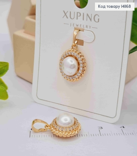 Кулон с жемчужкой и блестящими камешками, размер 1,3см, Xuping 18K. 141168 фото 1