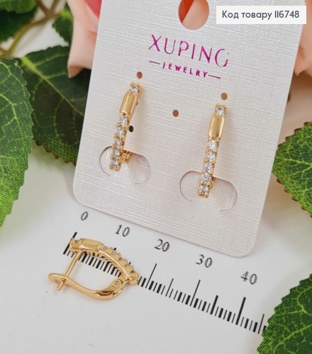 Сережки, з вставочкою та камінцями, 1,7см, англ.заст. Xuping 18K 116748 фото 1