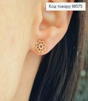 Сережки гвіздки, "Квіточка" з Блискучими камінцями, 7,5мм, Xuping 18К 118575 фото
