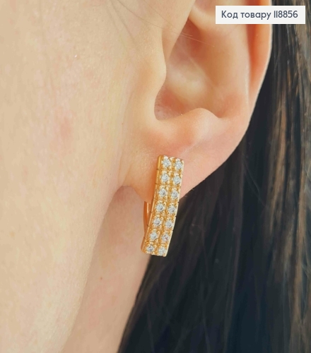 Сережки Прямокутні прикрашені Блискучими камінцями в два ряди, 1,7см, англійська застібка,Xuping 18К 118856 фото 2