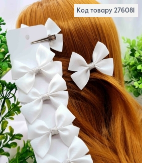 Бант БЕЛЫЙ с люрексом, на заколке 4см, ткань репс, размер 7*5см, ручная работа 276081 фото