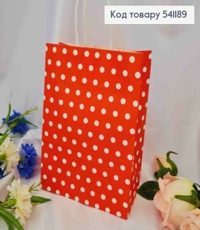 Пакет крафтовый, 16*22*8см, Красный в Горошек. 541189 фото