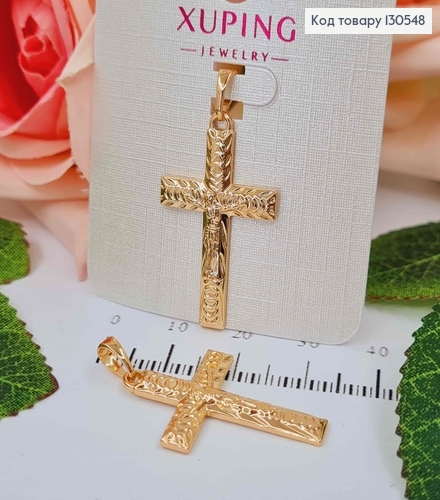 Крестик с распятием, с резьбой, 3*1,8см, Xuping 18K 130548 фото 1