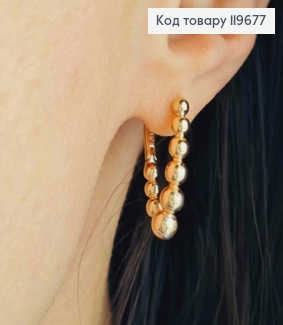 Серьги кольца фактурные, Овальные с шариками, длина 2,3см, Xuping 18К. 119677 фото