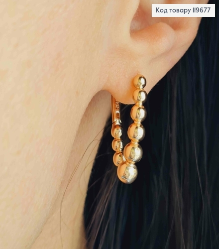 Серьги кольца фактурные, Овальные с шариками, длина 2,3см, Xuping 18К. 119677 фото 1