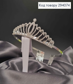 Тиара под серебро, "Морские волны" с белыми камешками. 294074 фото