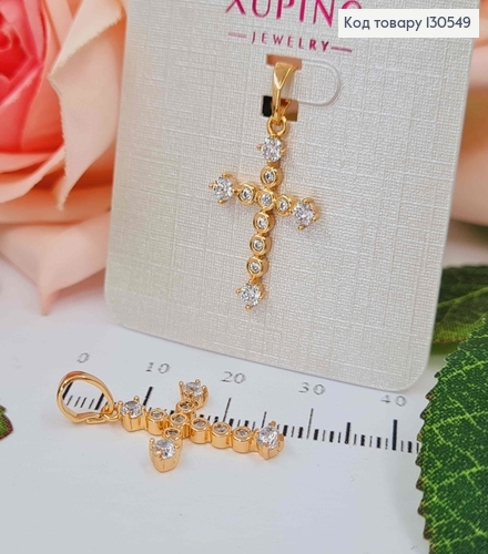 Крестик с камешками в оправе, 2*1,4см, Xuping 18K 130549 фото 1