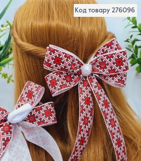 Бант с орнаментом КРАСНОГО цвета, на резинке, размер 12*15см, ручная работа, Украина. 276096 фото