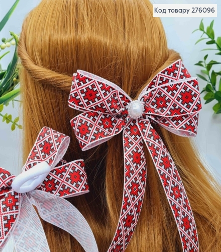 Бант с орнаментом КРАСНОГО цвета, на резинке, размер 12*15см, ручная работа, Украина. 276096 фото 1