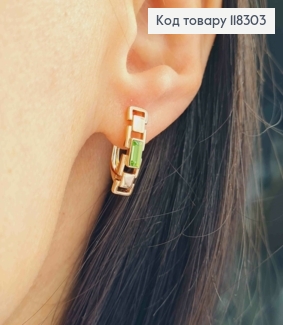 Сережки з Салатовим каменем Сваровскі, 1,7см, англ. застібка, XUPING 18К 118303 фото