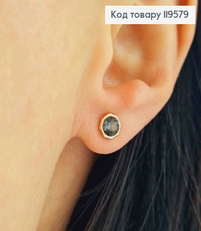 Сережки гвіздки з Графітовим каменем Сваровські в оправі, 0,6см,  Xuping 18К 119579 фото