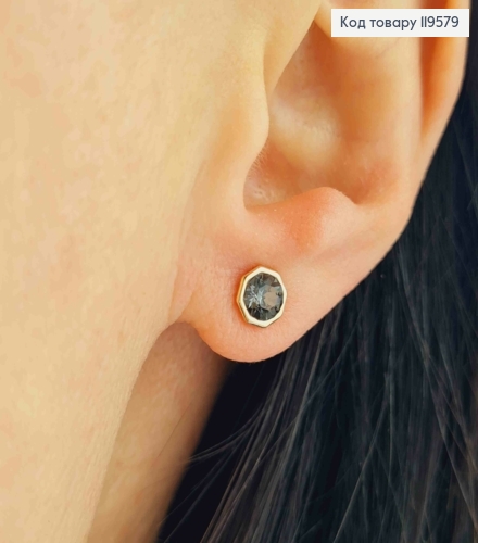Серьги гвоздики с Графитовым камнем Сваровски в оправе, 0,6см, Xuping 18К 119579 фото 1
