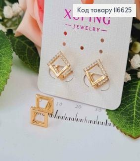 Серьги "Двойные Квадратики" с камешками, англ. зам. Xuping 18K 116625 фото