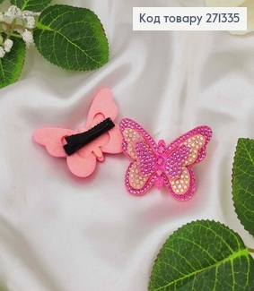 Заколка  Стріла Метелик (м"який) 5,5*3,5см Рожевий з камінцями 271335 фото
