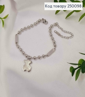 Браслет срібного кольору, з підвіскою TOUS, 18,5+5см, сталь Stainless Steel 250098 фото