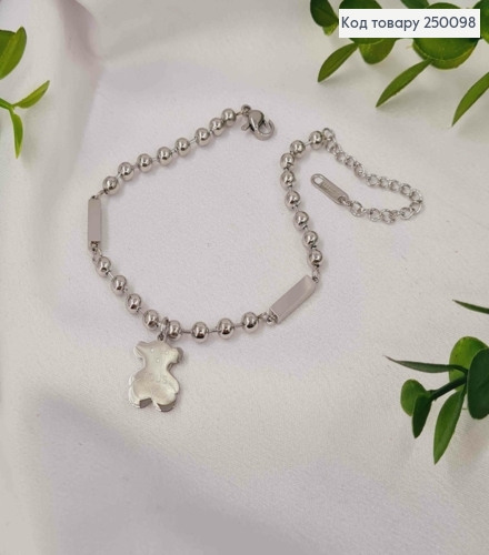 Браслет срібного кольору, з підвіскою TOUS, 18,5+5см, сталь Stainless Steel 250098 фото 1