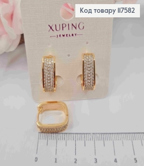 Серьги квадратные украшены Блестящими камешками в четыре ряда, 1,7см, шир. 5мм, XUPING 18K 117582 фото