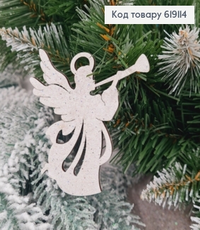 Іграшка на ялинку дерев'яна Янгол з дудкою, 9*7,5см, Україна 619114 фото