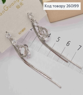 Сережки гвіздки срібного кольору, Van Cleef з Ланцюжками в камінцях (6,8см),сталь XianGuang 260199 фото