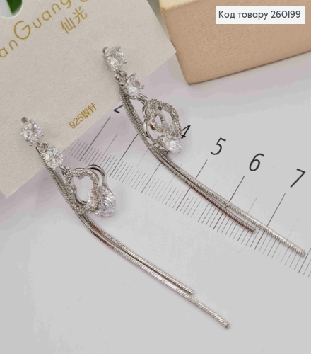 Сережки гвіздки срібного кольору, Van Cleef з Ланцюжками в камінцях (6,8см),сталь XianGuang 260199 фото 1