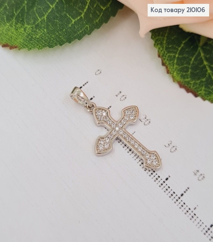 Хрестик родированый весь в камнях, 2,3*1,7см, Xuping 210106 фото 1