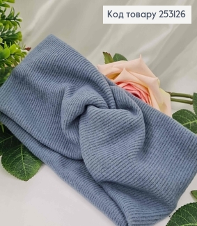 Повязка ангора рубчик, синего цвета, 21*10,5см, ручная работа. 275034 фото