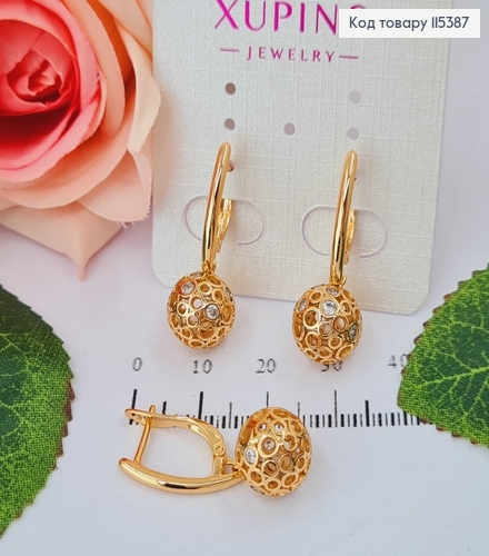 Серьги "Диско" с подвеской шариком с камешками, 3см Xuping 18K 115387 фото 1