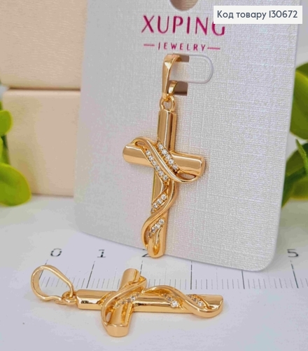 Крестик украшен Блестящими камешками и переплетом, 2,9*1,8см, Xuping 18К 130672 фото 1