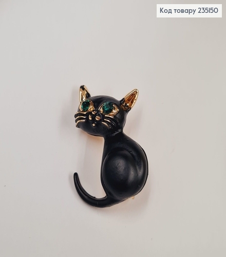 Брошка "Чёрная кошка" с зелёными камушками 2*2.5 см. 235150 фото 2