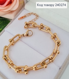 Браслет 18+4.5 см "Сецессия" оригинальное плетение с крупными звеньями, цвет золотой, Stainless Steel 240274 фото