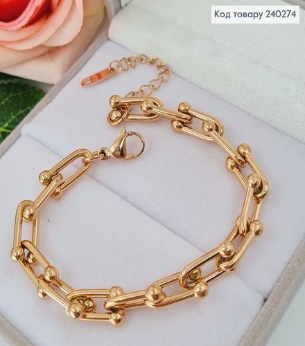 Браслет 18+4.5 см "Сецессия" оригинальное плетение с крупными звеньями, цвет золотой, Stainless Steel 240274 фото 1