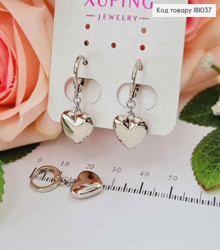Серьги кольца, подвесками сердечками, 1см, Xuping 181037 фото 1