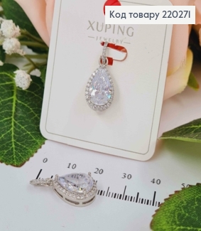 Кулон родований, Крапелька з камінцем, 1,8см, Xuping  220271 фото